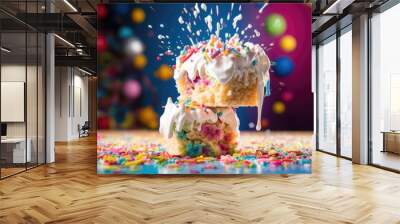 Rice krispie treat dipped in marshmallow fluff with splashes and waves Wall mural