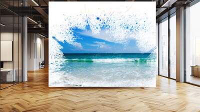 Background and design, with a splash effect, with a photograph of a beautiful sandy beach and a place for text, travel and vacation concept. Suitable for book covers, advertisements, brochures, flyers Wall mural