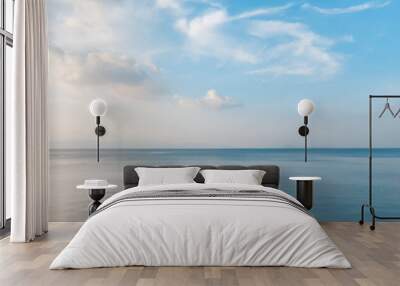 bright beautiful seascape, sandy beach, clouds reflected in the water, natural minimalistic backgrou Wall mural