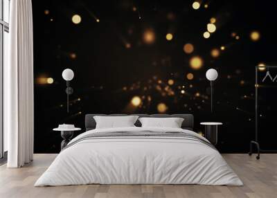 Festive abstract christmas texture, golden bokeh particles and highlights on dark background Wall mural