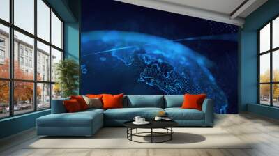 Global communication technology and telecommunication financial network around planet Earth. Blue tone image Wall mural