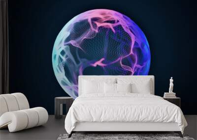 Science and technology abstract graphic background and texture, sphere planet circle, blue and pink tones, on dark background Wall mural