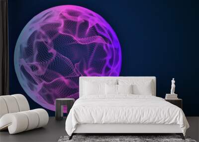 Science and technology abstract graphic background and texture, sphere planet circle, blue and pink tones, on dark background Wall mural