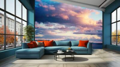 Sunset with blue sky over sea - retro vintage filter effect Wall mural