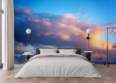 Sunset with blue sky - retro vintage filter effect, beautiful nature background Wall mural