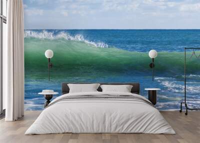 Wave on ocean, banner, sea wave close up photography. Macro photo of ocean foam Wall mural