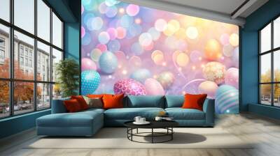 Abstract bokeh light background with pastel Easter eggs for festive decoration and celebration Wall mural