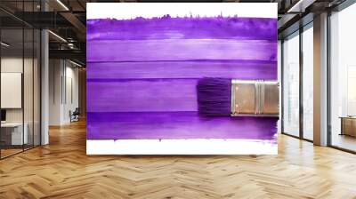 Artistic purple paint brush strokes with a brush on a white background and copy space Wall mural