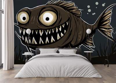   A cartoon fish with a wide smile and toothy grin Wall mural