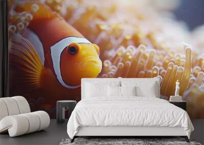   A close-up of a clownfish in an anemone Wall mural