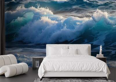  a close up of a wave in the ocean with the sun shining on the water and it's foamy surface. Wall mural