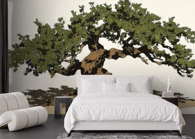   A large tree with many leaves on its trunk and branches against a white background is depicted in the drawing Wall mural