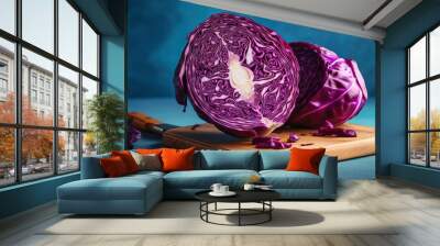  a red cabbage cut in half sitting on a cutting board.  generative ai Wall mural