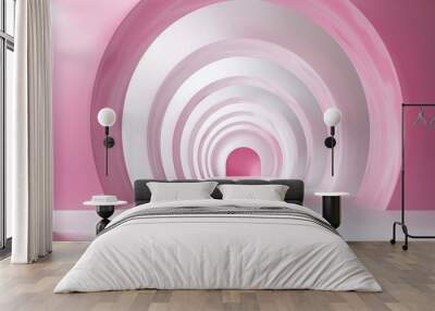   A white tunnel with a pink light at the end and a pink tunnel with a light at the end, respectively Wall mural