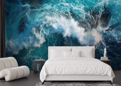  an aerial view of a large body of water with waves.  generative ai Wall mural