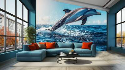   Dolphin jumping, mouth open, head out Wall mural