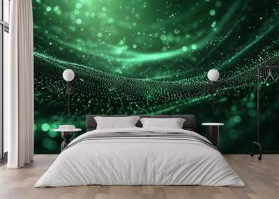   Green background with wave image centered Wall mural