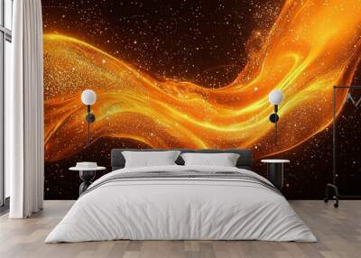   Orange and Gold Wave Image on Black Background Wall mural