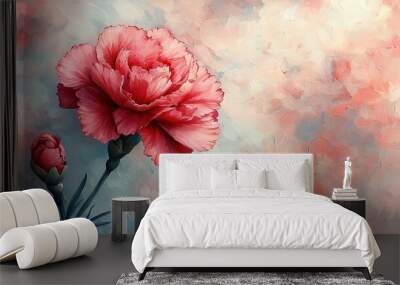   Pink carnation on blue-pink backdrop with pink foreground flower Wall mural