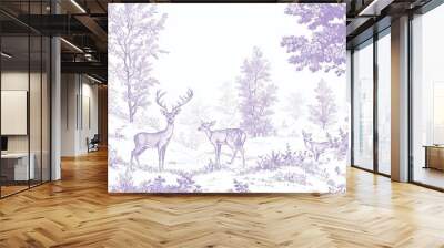   Two deer in a forest, surrounded by trees and bushes Wall mural