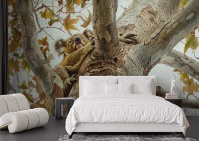   Two Koalas in a Tree - One holds the branch Wall mural