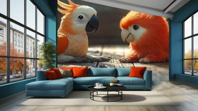 3D Mascot Colorful Birds Encounter Wall mural