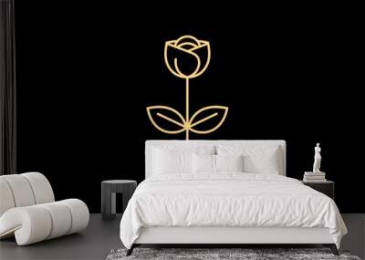 a gold rose on a black background with the word ros written in gold on the bottom of the image. Wall mural