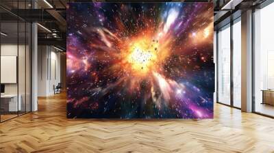 A radiant cosmic explosion in space, bursting with colors and light. Wall mural