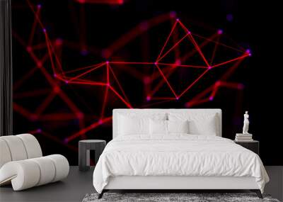 Abstract digital connection dots and lines. Technology background. Network connection structure. Red plexus effect. 3d Wall mural