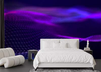 Abstract futuristic wave background. Network connection dots and lines. Digital background. 3d rendering. Wall mural