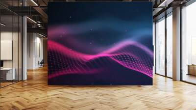 Abstract futuristic wave background. Network connection dots and lines. Digital background. 3d rendering. Wall mural