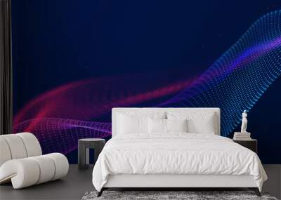 Abstract futuristic wave background. Network connection dots and lines. Digital background. 3d Wall mural