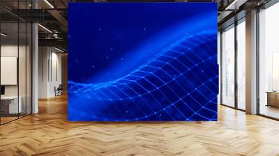 Abstract futuristic wave background. Network connection dots and lines. Digital structure. 3d rendering. Wall mural