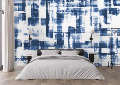 Abstract grunge cross geometric shapes contemporary art blue color seamless pattern background Wall mural