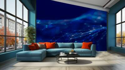 Abstract polygonal space with connecting dots and lines. Dark background. Connection structure. 3d Widescreen Wall mural