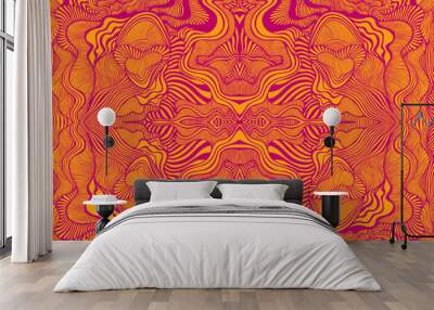 Abstract psychedelic fractal pattern, burgundy outline, orange color background. Wall mural