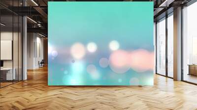 Abstract sunset illustration. Abstract evening or sunset mood background texture with light blue ocean and pastel colored bokeh lights and turquoise sunny sky. Beautiful sunset. Wall mural