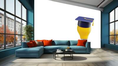 Academic graduation cap on a light bulb. 3d rendering Wall mural