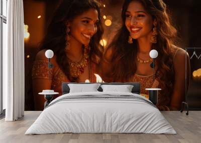 beautiful Indian womens celebration Diwali holiday Wall mural