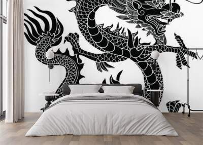 Chinese Dragon black flat vector icon isolated white background Wall mural