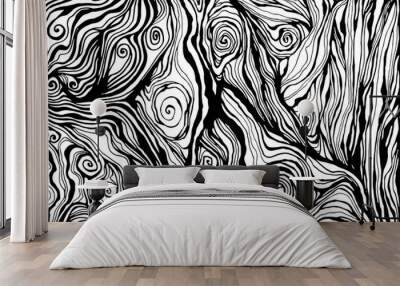 Black white decorative doodles wave. Wall mural