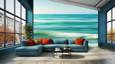 Blurred seascape with soft, sweeping lines in tranquil blue-green hues. Wall mural