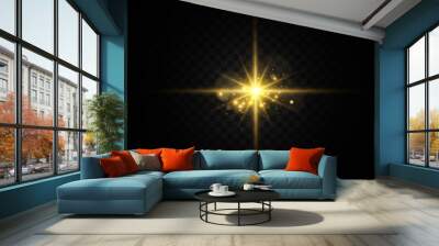 Bright beautiful star.Vector illustration of a light effect on a transparent background. Wall mural