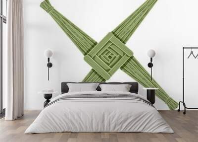 Brigid's Cross made of green straw. Wiccan pagan symbol isolated element Wall mural