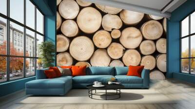 Brown solid wood round saw cut background. wood panel Wall mural