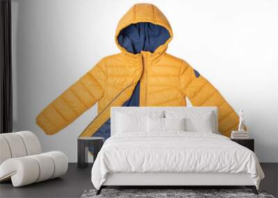 Childrens winter jacket. Stylish childrens yellow warm down jacket isolated on white background. Winter fashion. Wall mural