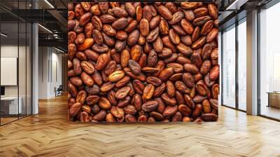 Close-up of roasted cocoa beans texture in rich brown color for chocolate production Wall mural