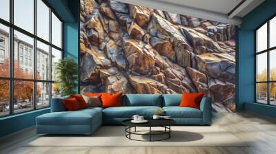 Close-up of rugged rock formations displaying textured surfaces and earthy tones in natural light Wall mural