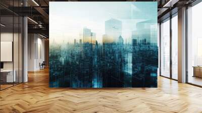 colorful, contemporary cityscape with futuristic touches, showcasing urban development. Wall mural