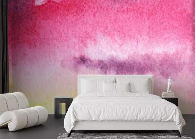 Colorful abstract watercolor background. Pink, lilac, violet sunset, sunrise sky. Hand drawn on a wet paper Wall mural